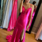 Red Mermaid Backless Prom Dresses Long Evening Dresses With Slit