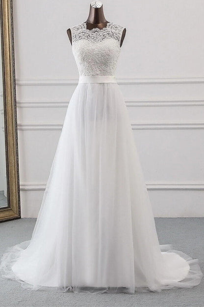 White Sweetheart Lace Up Sleeveless Long Wedding Dress Beautiful