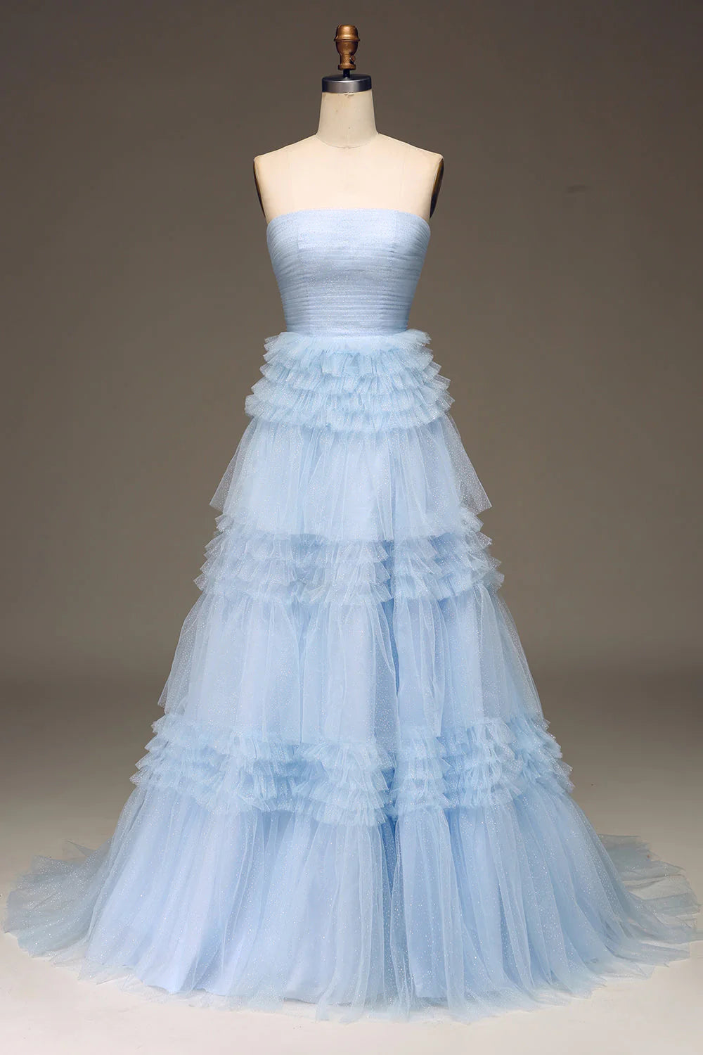 Tulle Tiered Prom Dress with Slit Off Shoulder Pure Color