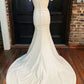 White Satin Off-the-Shoulder Mermaid Long Wedding Dress Pure Color