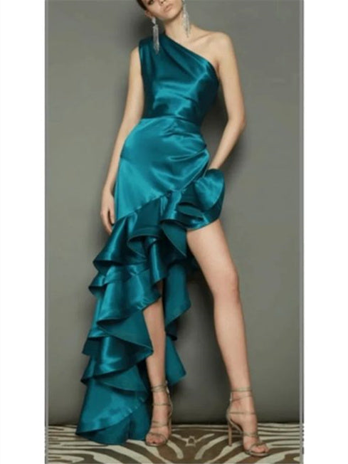 Sheath/Column One-Shoulder Floor-Length Prom Dresses Sexy