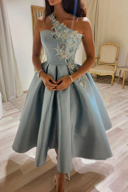 Cute One Shoulder Satin Lace Short Prom Dress A-Line Party Dress Sexy