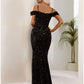 Mermaid / Trumpet Evening Gown Black Dress Formal Floor Length Short Sleeve Spaghetti Strap Sequined