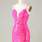 Trend Hot Pink Lace Up Tight Glitter Short Homecoming Dress Sexy