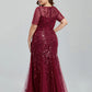 Mermaid / Trumpet Evening Gown Empire Dress Homecoming Floor Length Short Sleeve Jewel Neck Tulle Plus Size