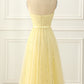 Yellow Tulle Spaghetti Straps Midi Sparkly Prom Dress Short