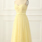 Yellow Tulle Spaghetti Straps Midi Sparkly Prom Dress Short