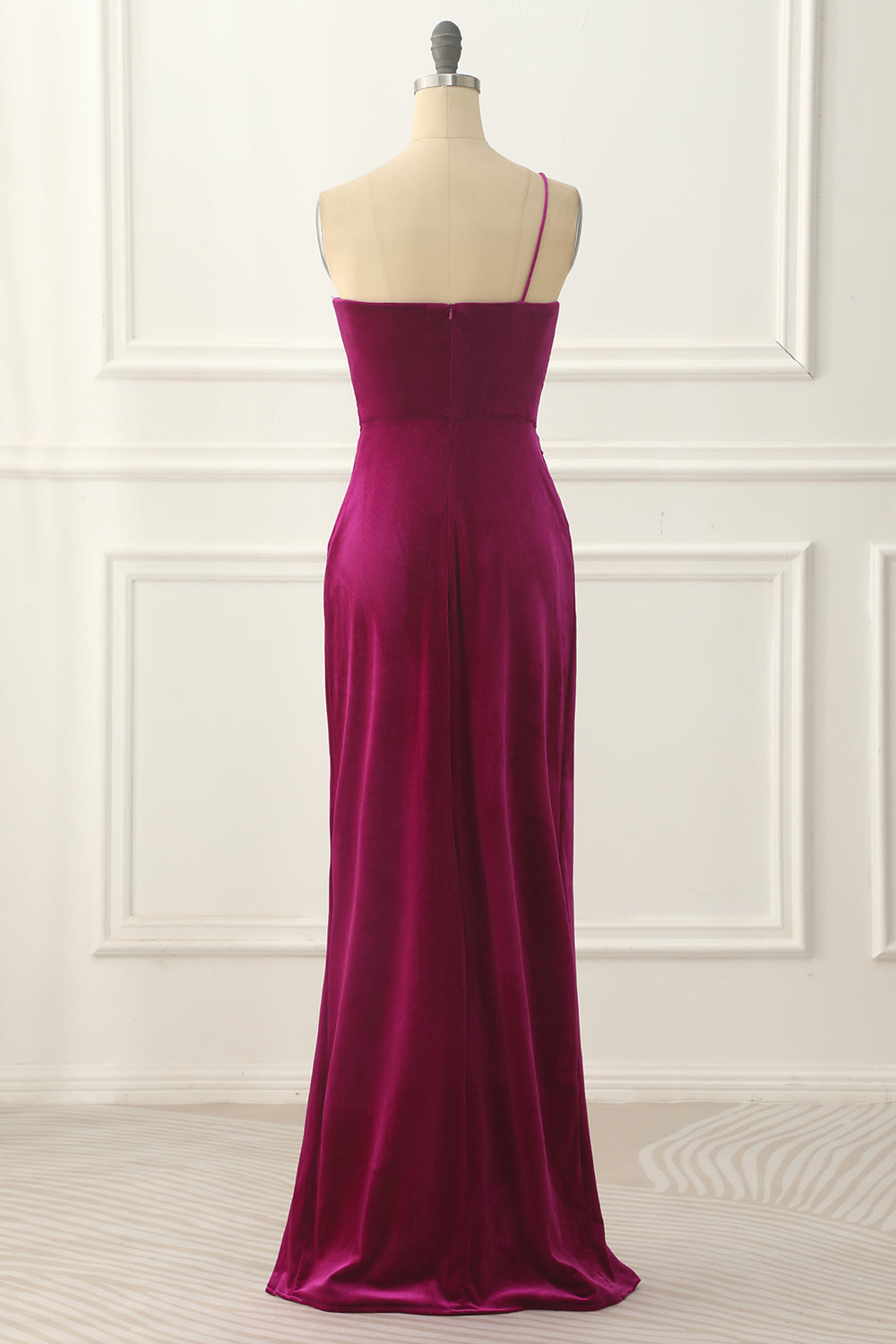 Velvet One Shoulder Prom Dress With Slit Pure Color Sexy