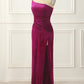 Velvet One Shoulder Prom Dress With Slit Pure Color Sexy