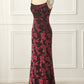 Burgundy Sheath Floral Burnout Velvet Prom Dress Long