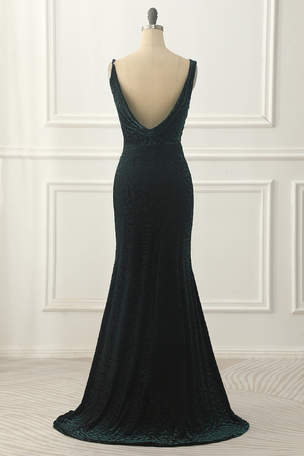 Dark Green Backless Velvet Mermaid Prom Dress Sexy Long