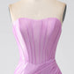 Mermaid Corset Prom Dress with Pleated Off Shoulder Pure Color Long
