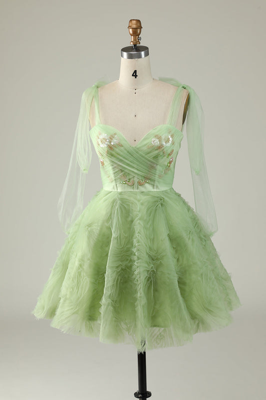 Green A Line Sweetheart Short Homecoming Dress with Appliques Sequins Beautiful