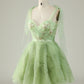 Green A Line Sweetheart Short Homecoming Dress with Appliques Sequins Beautiful