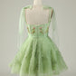 Green A Line Sweetheart Short Homecoming Dress with Appliques Sequins Beautiful