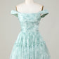 Cute A Line Off The Shoulder Blue Printed Short Homecoming Dress With Ruffles Short