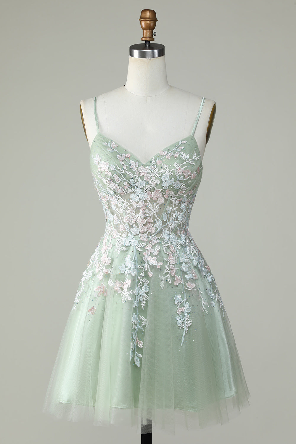 A Line Green Cute Corset Homecoming Dress With Appliques Short Party Dress