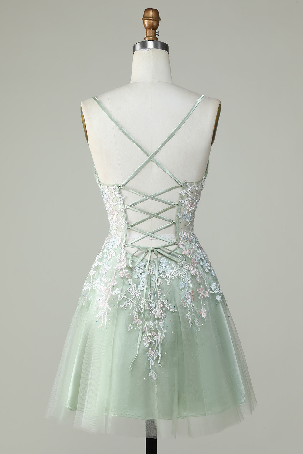 A Line Green Cute Corset Homecoming Dress With Appliques Short Party Dress