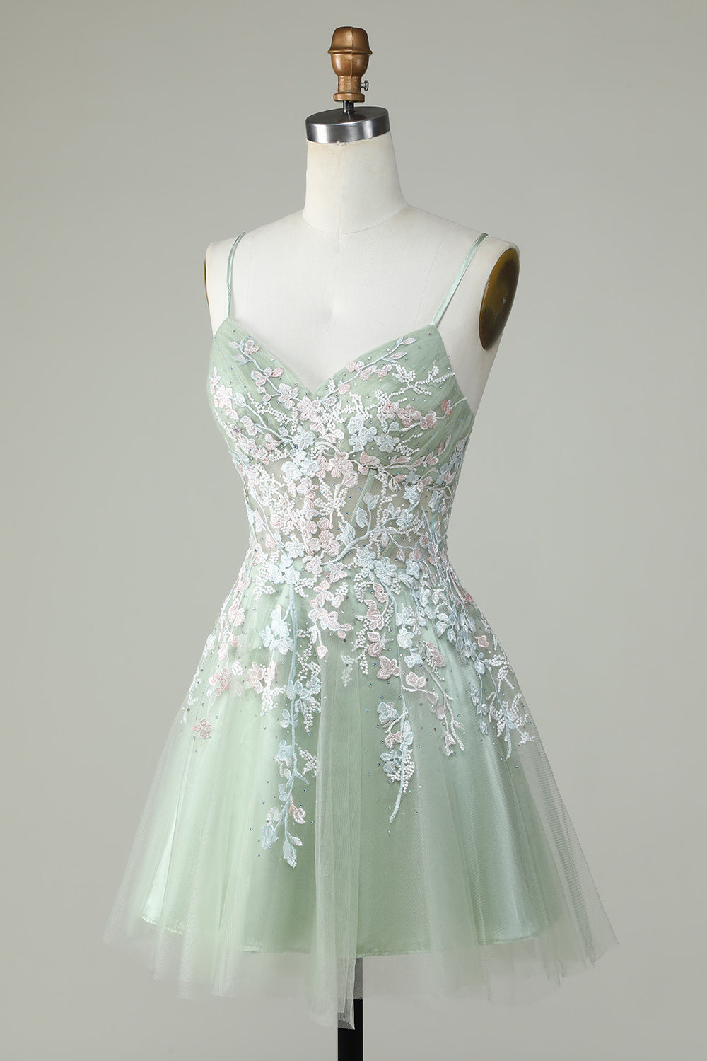 A Line Green Cute Corset Homecoming Dress With Appliques Short Party Dress