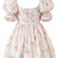 Floral Printed Light Pink A-Line Puff Sleeves Graduation Dress Short