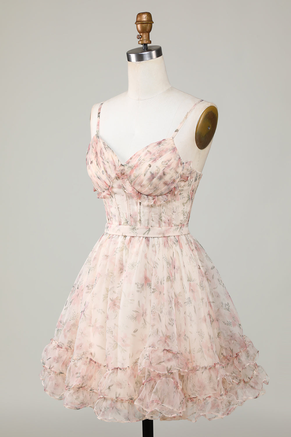 A-Line Corset Floral Short Homecoming Dress With Flowers