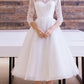 Bridal Shower Vintage Simple Wedding Dresses A-Line Scoop Neck Half Sleeve Knee Length Tulle Bridal Gowns
