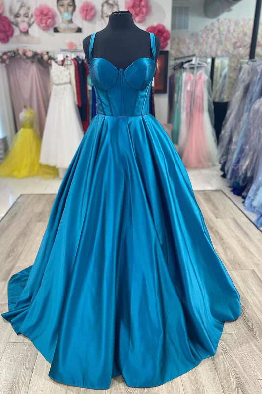 Off Shoulder Satin Corset Prom Dress Pure Color Long