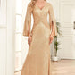 Sparkly Champange Mermaid Long Prom Dress With Long Sleeves Evening Dresses