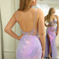 Sparkly Purple Sequined Mermaid Long Corset Prom Dress With Slit Sexy