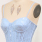 Light Blue Mermaid Spaghetti Straps Long Corset Prom Dress Sexy
