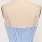 Light Blue Mermaid Spaghetti Straps Long Corset Prom Dress Sexy