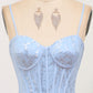 Light Blue Mermaid Spaghetti Straps Long Corset Prom Dress Sexy