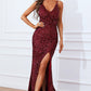 Mermaid Burgundy Sequins Prom Dress with Slit Sexy Evening Dresses Sparkly