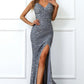 Mermaid Burgundy Sequins Prom Dress with Slit Sexy Evening Dresses Sparkly