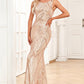Champange Sparkly Prom Dress with Sleeveless Sexy Evening Dresses