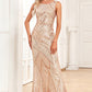 Champange Sparkly Prom Dress with Sleeveless Sexy Evening Dresses