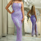 Sparkly Lilac Mermaid Backless Long Prom Dress With Embroidery Sexy
