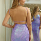 Sparkly Lilac Mermaid Backless Long Prom Dress With Embroidery Sexy