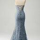 Mermaid Grey Blue Sweetheart Corset Appliques Prom Dress With Side Slit Off Shoulder