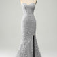 Mermaid Grey Blue Sweetheart Corset Appliques Prom Dress With Side Slit Off Shoulder