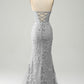 Mermaid Grey Blue Sweetheart Corset Appliques Prom Dress With Side Slit Off Shoulder