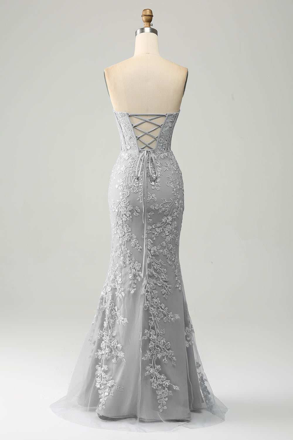 Mermaid Grey Blue Sweetheart Corset Appliques Prom Dress With Side Slit Off Shoulder