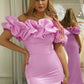 Pink Mermaid Floral Off the Shoulder Long Prom Dress With Slit Sexy