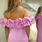 Pink Mermaid Floral Off the Shoulder Long Prom Dress With Slit Sexy