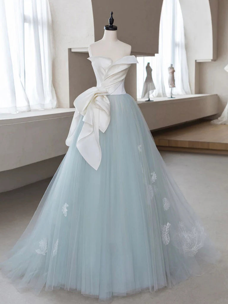 A-Line Tulle Lace Long Prom Dress Off Shoulder