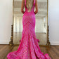 Sparkly Deep V Neck Sequin Mermaid Prom Dress Sparkly Evening Dresses