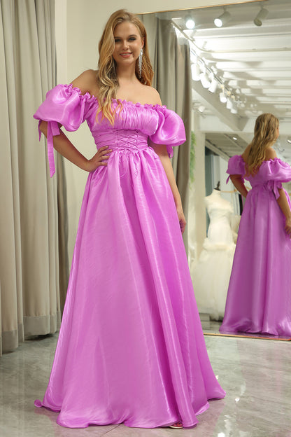 Convertible Fuchsia A Line Off the Shoulder Long Prom Dress Sexy