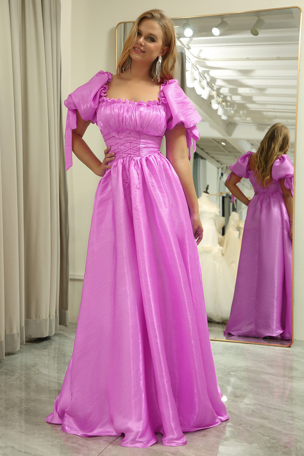 Convertible Fuchsia A Line Off the Shoulder Long Prom Dress Sexy