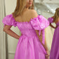 Convertible Fuchsia A Line Off the Shoulder Long Prom Dress Sexy