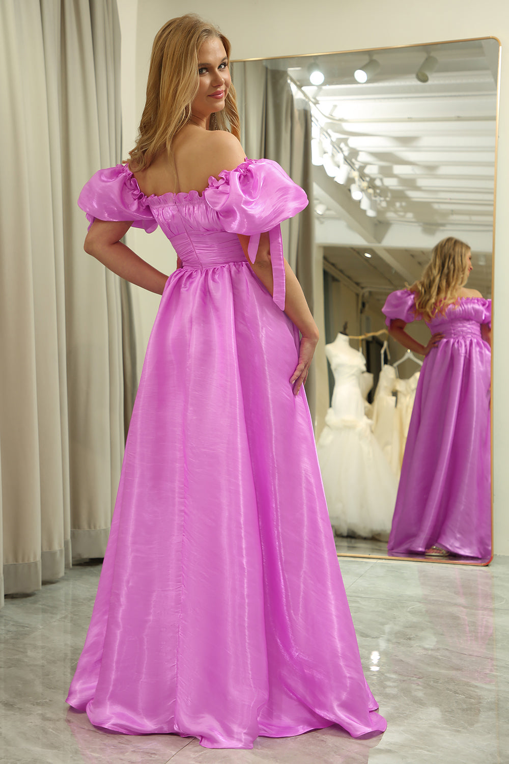 Convertible Fuchsia A Line Off the Shoulder Long Prom Dress Sexy